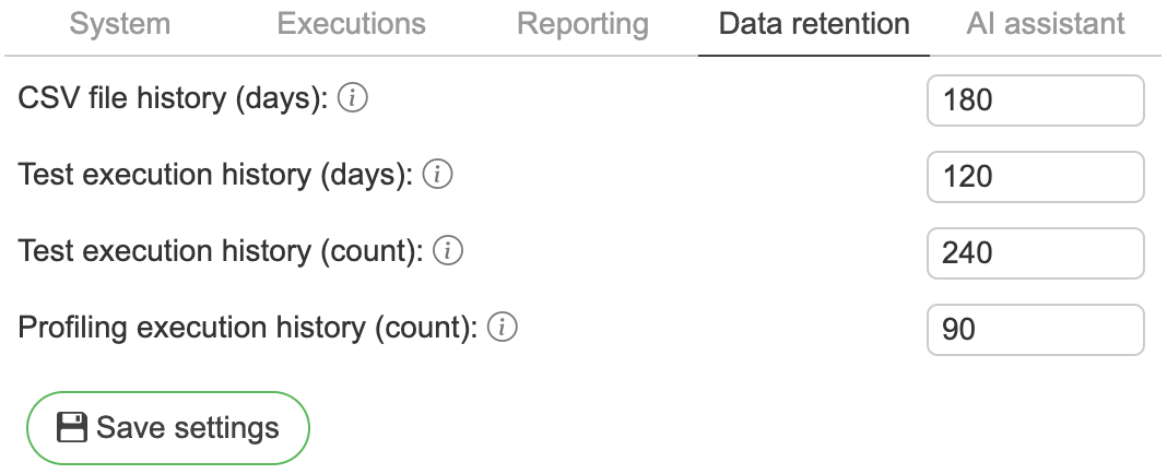 Data retention settings